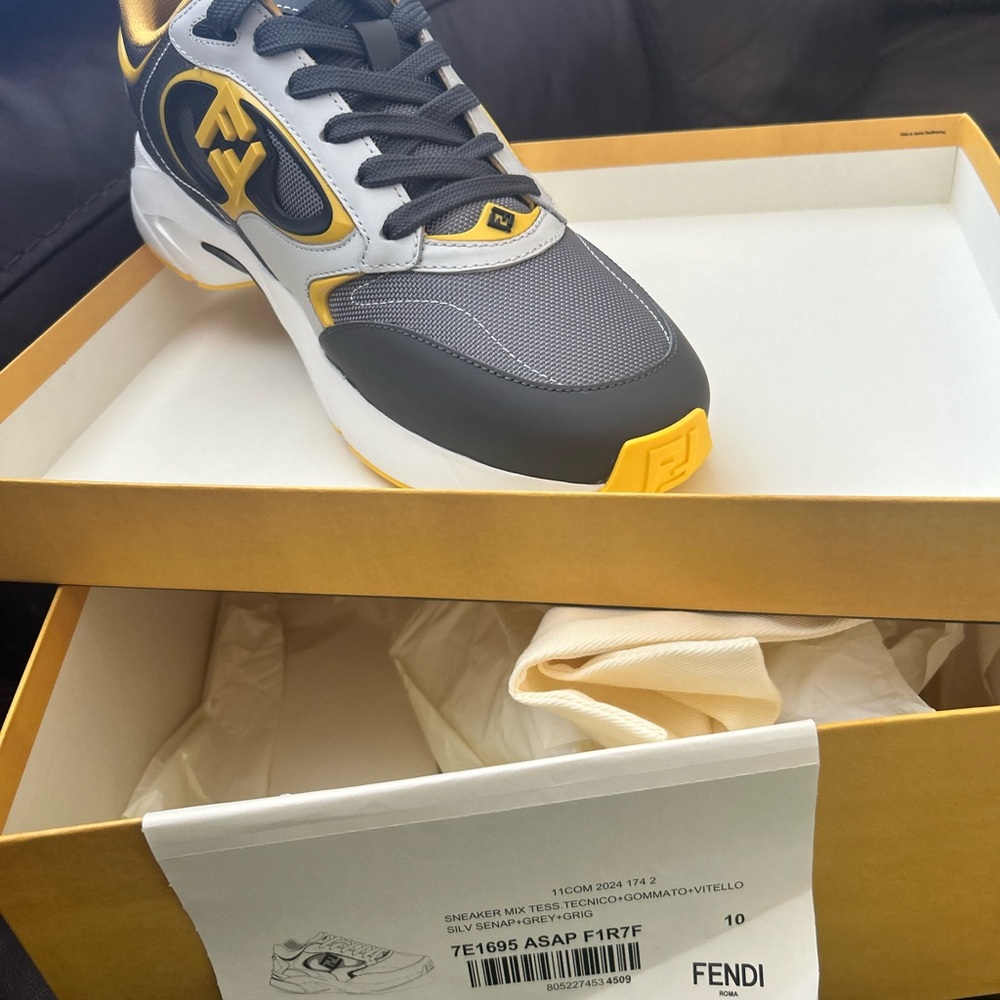 Fendi Men's Gray and Yellow Sneakers NWT